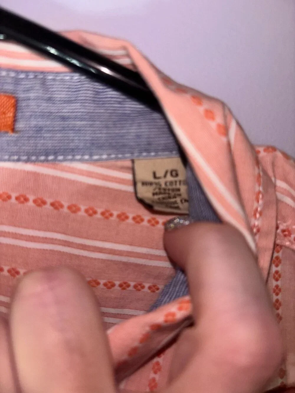 Tommy Bahama Men's Large Coral Pink Orange Striped Blend Button Down Shirt